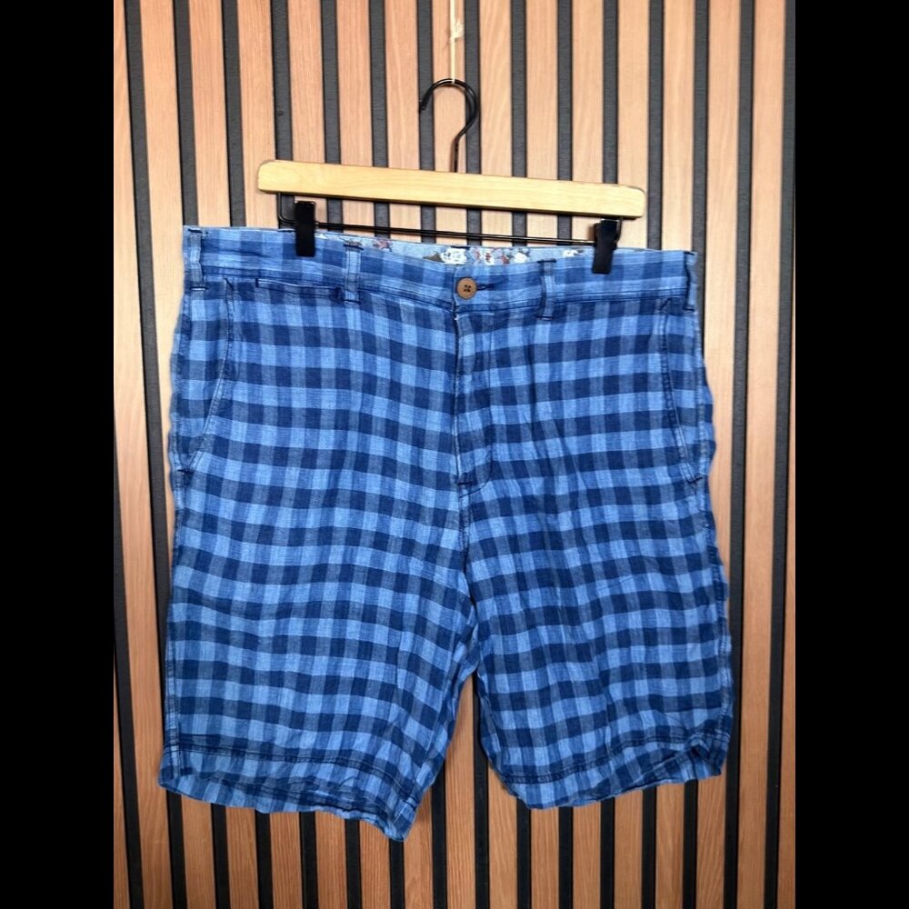 Alex Mill Shorts 36 Men’s Blue Check Plaid 100% Linen Flat Front